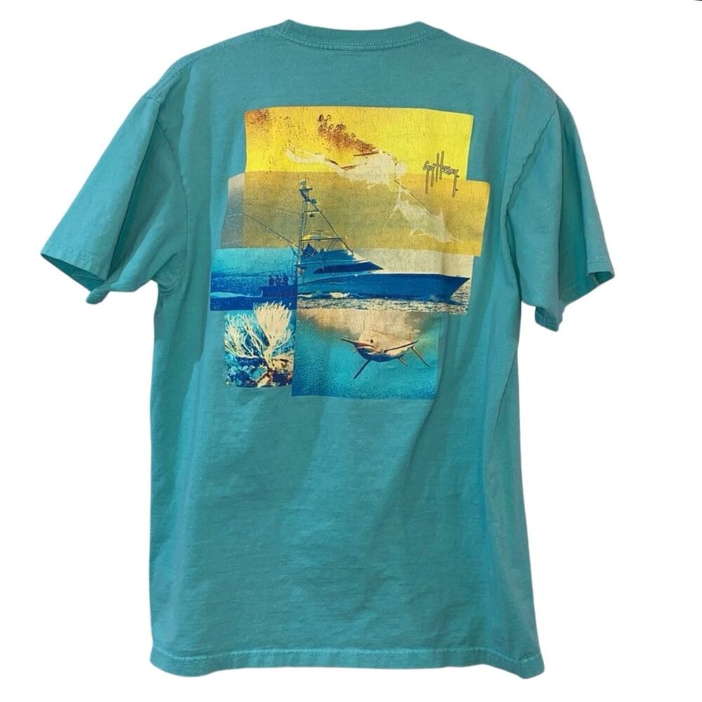Guy Harvey Graphic Tee Medium Fishing Boat Shark Ocean T Shirt - Picture 2 of 3